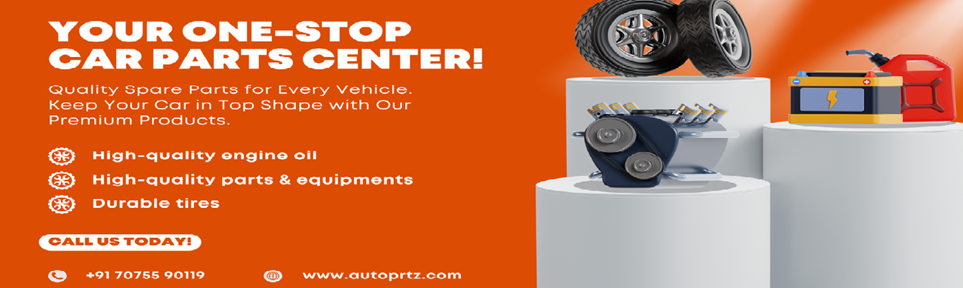 Orange 3D Your One-Stop Car Parts Center Banner